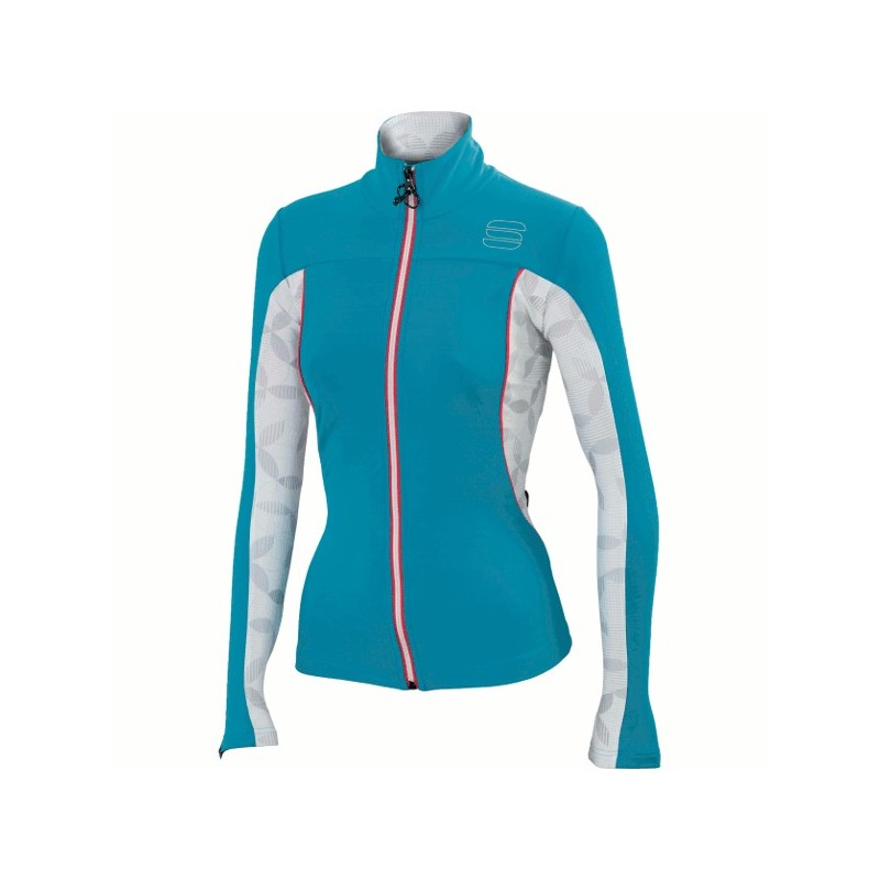 Тёплая женская кофта Sportful Rythmo W Top бирюзовая с белыми вставками Тёплая женская кофта Sportful Rythmo W Top бирюзовая с белыми вставками